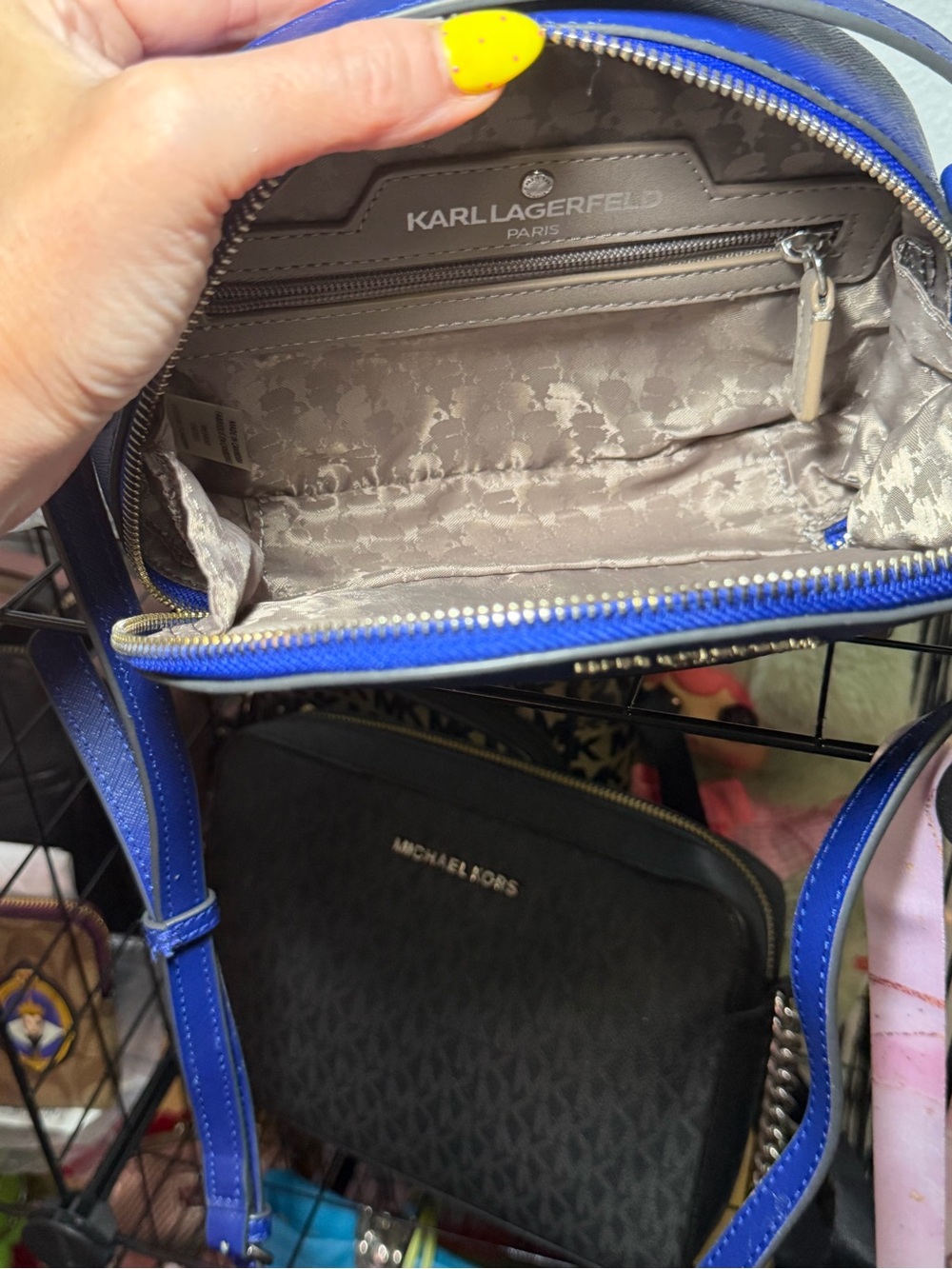 Unique Karl Lagerfeld Paris K/Ikonik Maybelle Dome Crossbody Blue Peekaboo Bag - Picture 11 of 16